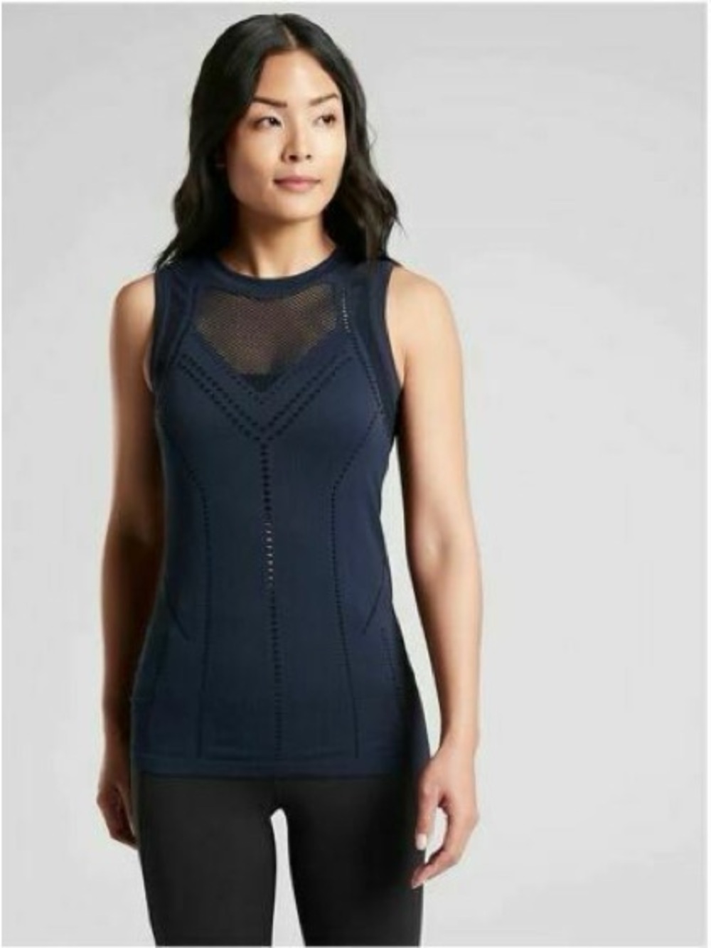 Athleta Navy Mesh-Detail Performance Tank